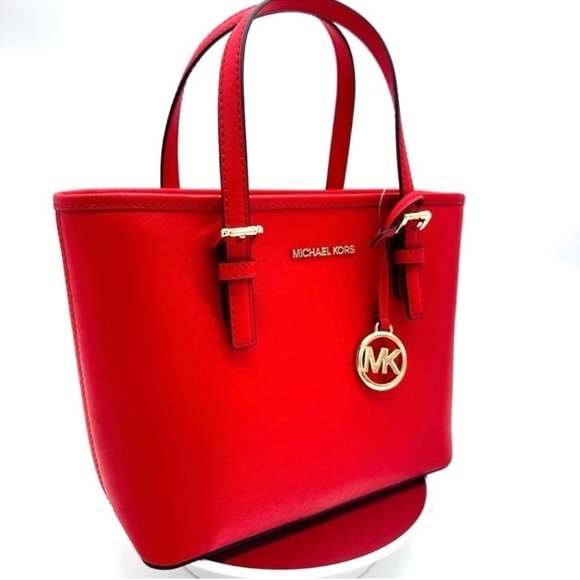 Michael Kors Jet Set Travel Extra-Small Top Zip Tote Bag Red - Picture 3 of 9